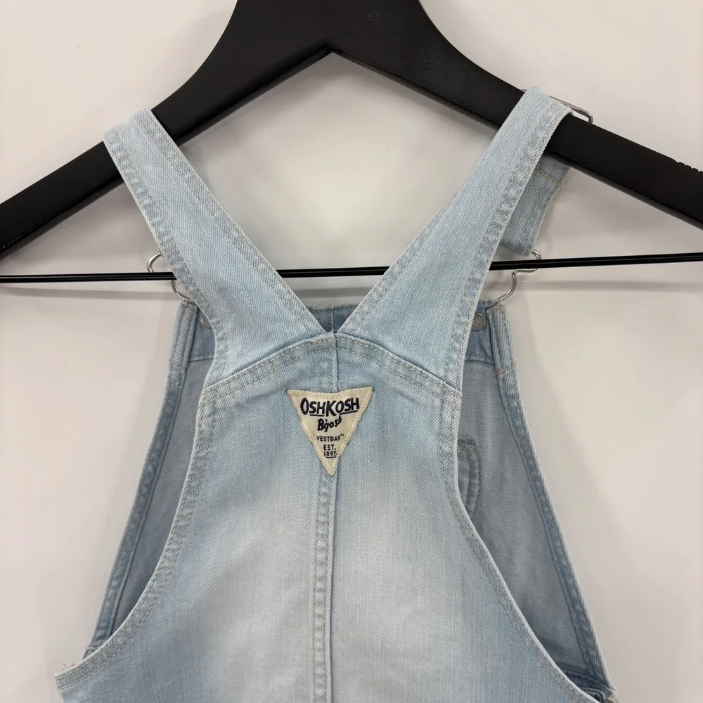 OshKosh Denim Overall Skirt Kids 5T Light Blue Heart Pocket Frayed Hem Cute Boho